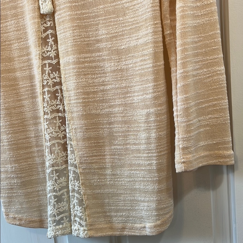 Anthropologie Hazel Peach Cream Lace Insert Bow Tie Back Blouse - Size XS - Picture 14 of 15